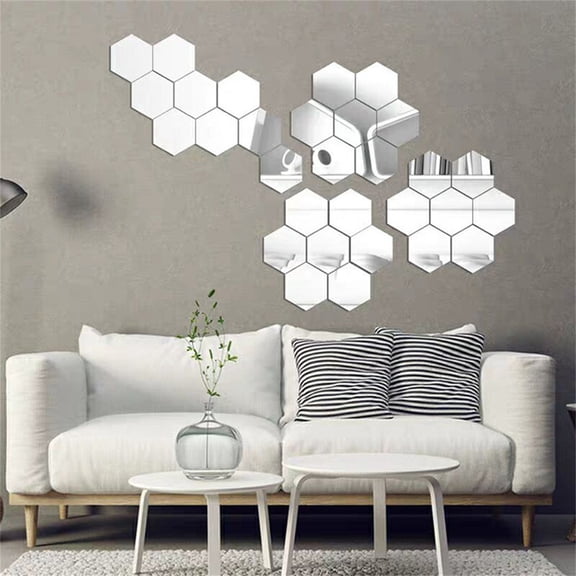Awwp 12-Pack 4cm Hexagon Acrylic Mirror Stickers Wall Stickers , Self-Adhesive Peel & Stick Decals for Living Room Bedroom Bathroom Decor, Shatterproof Waterproof for Home Office Decor