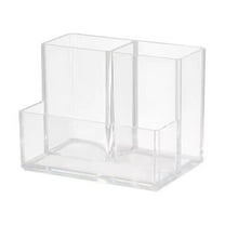 Awwp 3 Tier Clear Acrylic Desk Organizer - Multi-Compartment Pen Pencil Holder & Makeup Brush Storage, Modern Minimalist Office & Vanity Accessory, 5.5x3.7x3.3 Inch