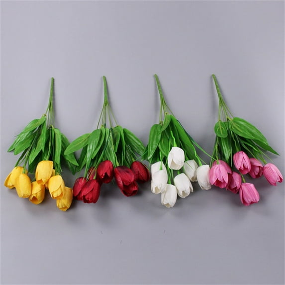 Awwp Artificial Tulips Bouquet 37cm, Silk Real Tulips Flowers for Wedding Centerpiece Home Table Dining Vase Decor, 9 Color Options Faux Tulip Arrangement, Home Decor, Idea Gifts