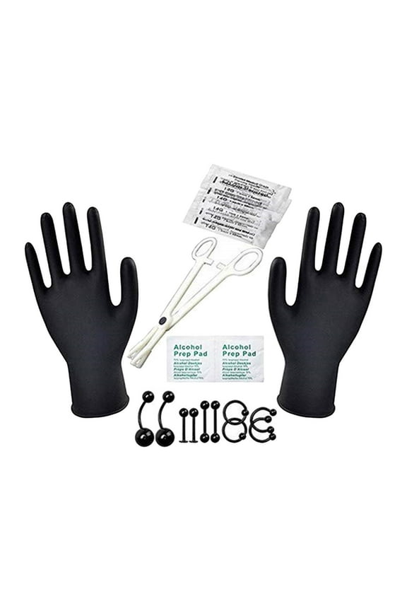 Black 1 Set of Punching Tools 1 Set of Piercing Kit Body Piercing Kit Piercing Ear Nose Navel Nipple Stainless Steel Needles Set Clamps Belly Ring Tongue Tragus Nipple Nose Piercing Kit