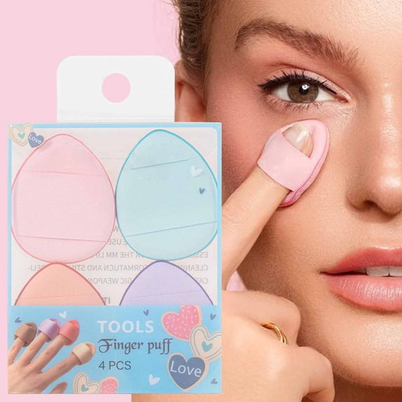 Awwp Blue Thumb Powder Puff*4 Finger Puff 12 Pcs mlni Makeup Puff Suitable for Foundation Concealer Eye Shadow Beauty Makeup Tools (4 Color 1 Set)