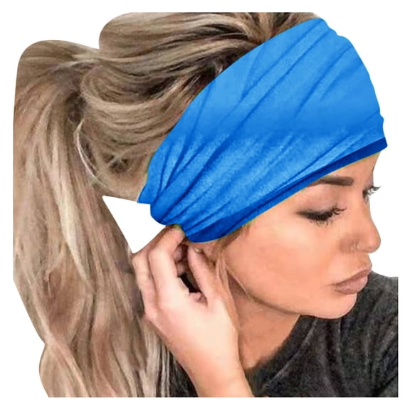 Awwp Boho Headbands for Women Fashion Stretch Wide Hair Bands Tie Dye Knoted Turban Head Bands Yoga Running Sweatband Elastic Print Headband Stylish Accessories Blue One Size