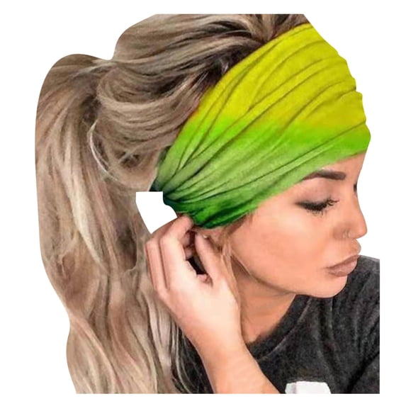 Awwp Boho Headbands for Women Fashion Stretch Wide Hair Bands Tie Dye Knoted Turban Head Bands Yoga Running Sweatband Elastic Print Headband Stylish Accessories Green One Size