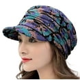 thumbnail image 1 of Awwp Chemo Headwear Viscose Newsboy Cap for Women Short Brim Warm Foldable Earflap Women Cap Ethnic Style Print Autumn Winter Hat Daily Clothing Blue One Size, 1 of 4
