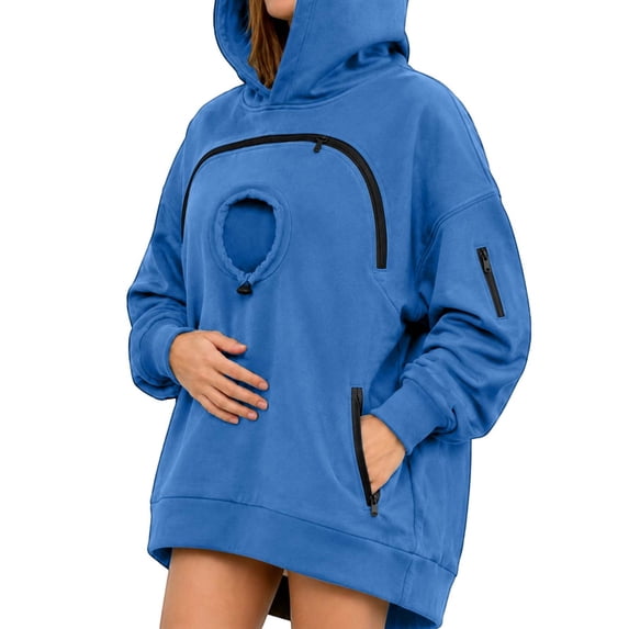 Awwp Hoodie with Cat Pouch Holder Sweatshirt Large Pocket Pullover Shirt Kangaroo Pocket Dog Sweatshirt Unisex Oversized Fit Pet Rest Holder,Zip Front Pet Pouch Sweatshirt Blue M