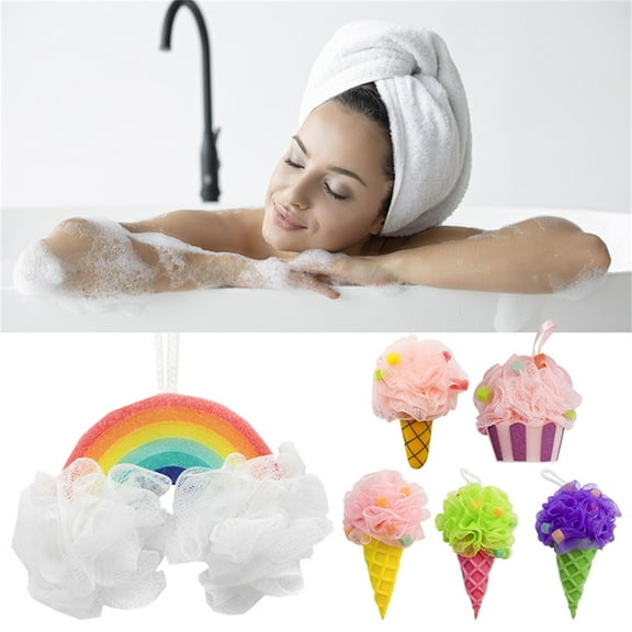 Awwp Makeup Cute Bath Ball Green Sponge Purple Bath Flower, Sponge Rainbow Double Bath Flower Bath Ball Bubble Bath Soft Baby Bath Artifact Purple, 1* Bath Flower Bath Ball Promotion Clearance Sale