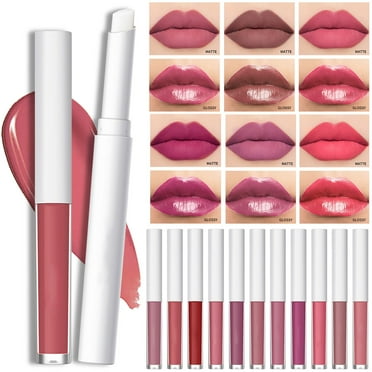 Awwp Makeup Moisturizing Lip Gloss Long-Lasting Color Waterproof Not Easy to Fade Matte 2-Pack Lip Gloss Set A, Lip Glosses Lip Gloss A, 1X Lip Gloss, 1X Lipstick Promotion Clearance Sale