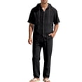 thumbnail image 1 of Awwp Men Set Summer Matching Set for Men Holiday Shor Sleeve Shirts 2 Piece Sets Trendy Long Pants Button Button With Hooded Black L, 1 of 7