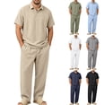 thumbnail image 1 of Awwp Men's Linen 2 Piece Outfits Short Sleeve Shirts & Long Pants Set Casual Loose Summer Matching Vacation Suit White Size: 2Xl, 1 of 7