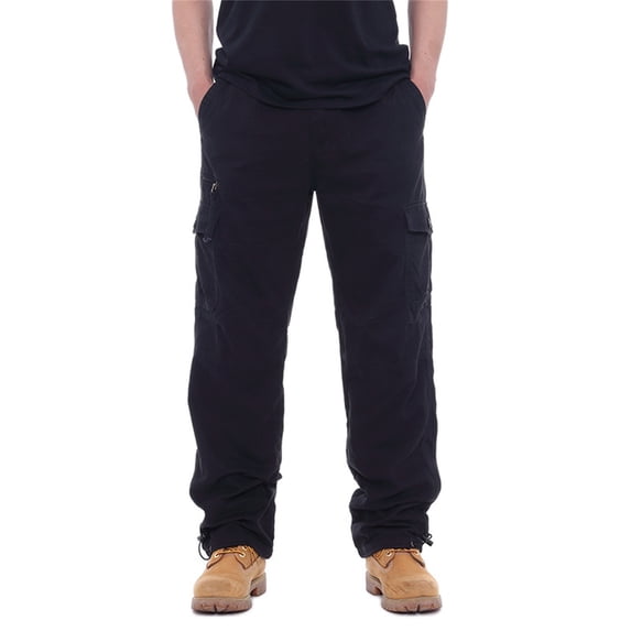 Awwp Mens Cargo Pants with Pleat and Expandable Waistband Fleece Lined Pants for Men Black L