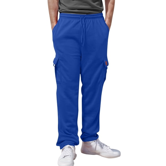 Awwp Mens Pants, Athleisure Fleece Cargo Pants with Bunched Ankles Pants for Men Blue S