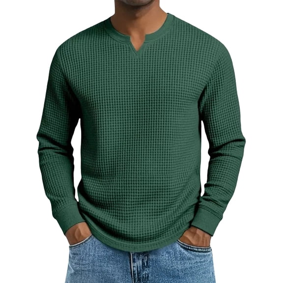 Awwp Mens Shirts, V Neck Thermal Underwear Tops Casual Pullover Sweaters Knit Undershirts Blackish Green L