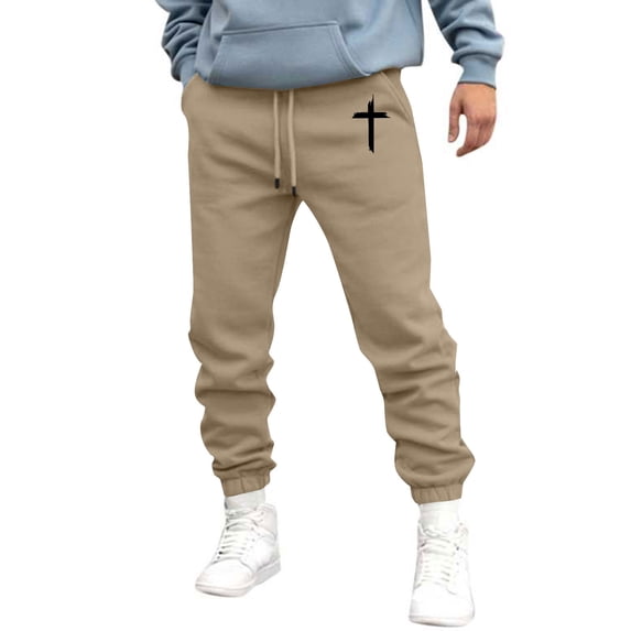 Awwp Mens Sweatpants, Thermal High Waisted Sweatpants Pattern Printed Gym Joggers Pants for Men Khaki XXL