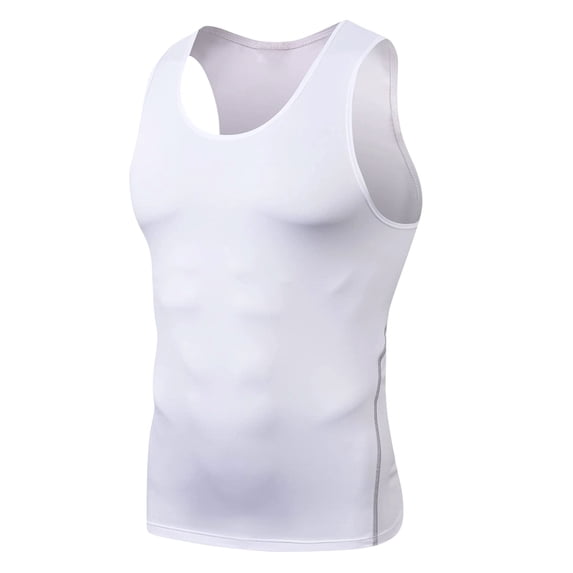 Awwp Mens Tops Men's Compression Shirts Sleeveless Tank Top Athletic Workout Sports Running Base Layer Undershirt White XL