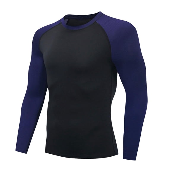 Awwp Mens Tops Men's Guard Long Sleeves Quick Drying Splice Compression Swim Shirts Round Neck Pullover T Shirt Blue L