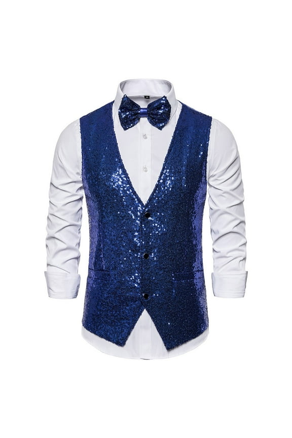 Mens Vest, Slim Fit Suit Vest with Bow Tie for Business, Wedding (Shirt Not Included) Chaleco Para Hombre Blue XXL