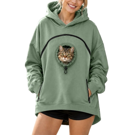 Awwp Pet Pouch Hoodie for Women with Kangaroo Pocket Cat Dog Sweatshirt Front Pouch Lets Small Pets Rest Close, Relaxed Fit Suit Home, Walks, And Travel Light Green M