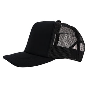 Awwp Quick Drying Unisex Trucker Hat with Small Ponytails Mesh Light Plate Cap Solid Colors Breathable Lightweight Adjustable Strap Net Hat Black M