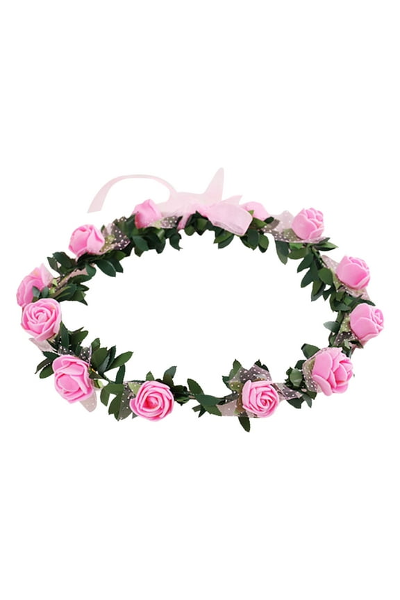 Roses Flower Crown 7.09 Inch, Adjustable Roses Garland for Wedding Party Festival, Stretchy Elastic Hair Headband for Women Girls, Bohemian Bride Accessory, Wedding Accessories