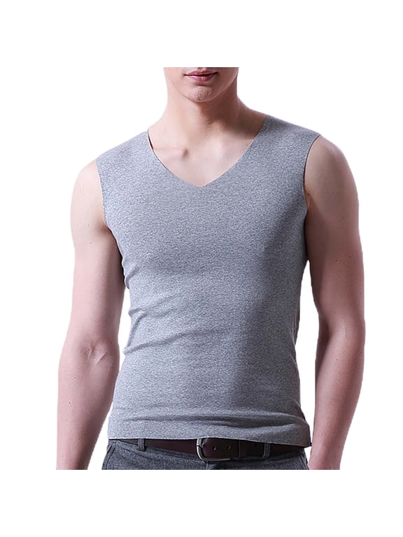 Tank Tops Men, Spring & Summer Casual Sleeveless V Neck Ice Silk Undershirt Shirts for Men Grey XXL