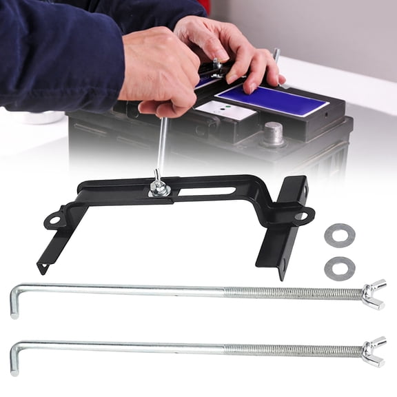 Awwp Universal Car Battery Hold Down Kit, 11.6" Bracket with J-Bolts for Auto Battery Tie Down, Fits SUV Truck Van, Anti-Rust Aluminum, Easy Install, Battery Holder