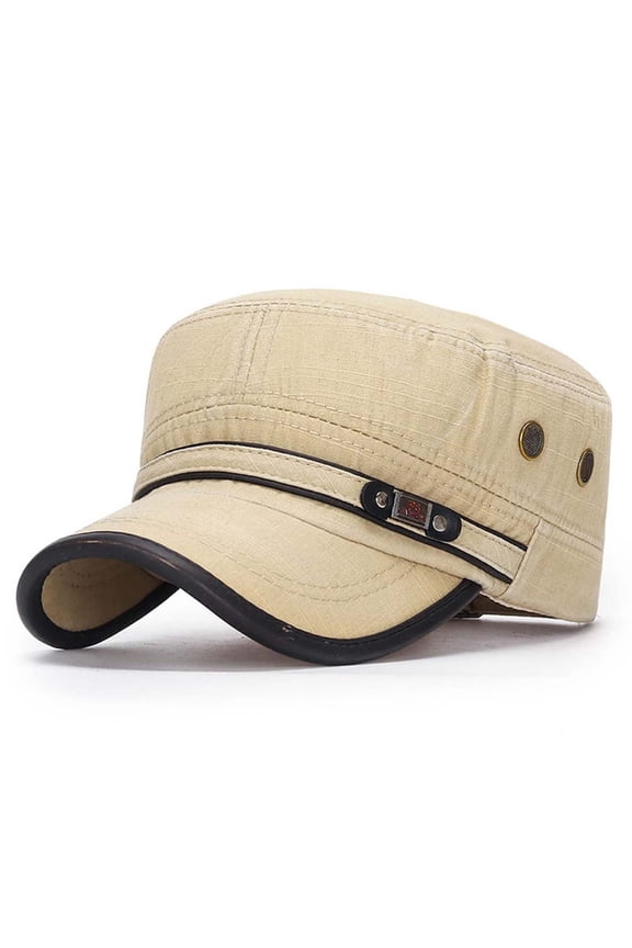 Washed Cotton Military Unisex Cadet Army Caps Unique Design Vintage Flat Top Hat Patrol Hat Adjustable Veteran Cap for Men Beige One Size