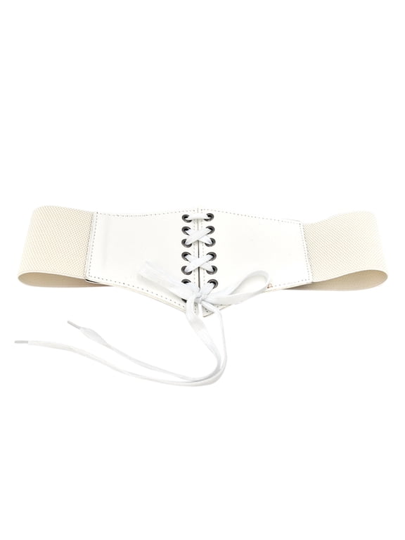 Women Lace-Up Dresses Temperament Chest Elastic Cinch Corset Tight Trendy Elegant Wide Leather Waist Belt White
