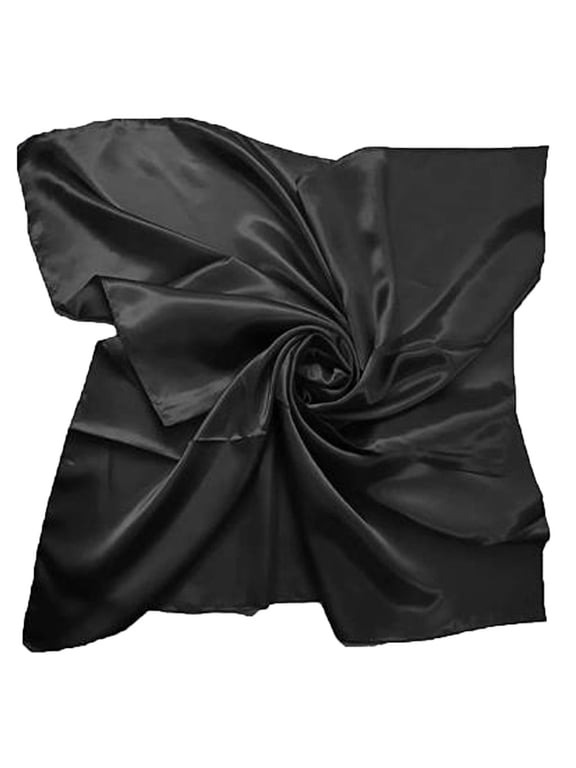 Women Large Satin Scarf Solid Color Feel Square Wraps Big Hair Bandanas 90X90 Cm Plain Head Neck Scarf Headscarf Necktie Black One Size