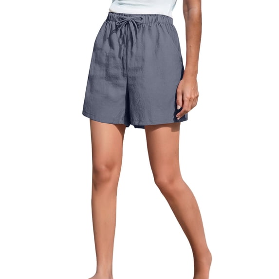 Awwp Women Solid High Waist Cotton and Linen Shorts Pants Casual Beach Shorts Women's Casual Loose Wide Leg Short Dark Gray L
