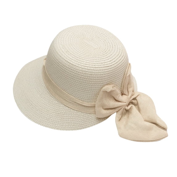 Awwp Women Wide Bongrace Straw Sun Visor Protection Beach Straw Hat Adjustable Roll up Foldable Ponytail Cap with Chin Strap White One Size