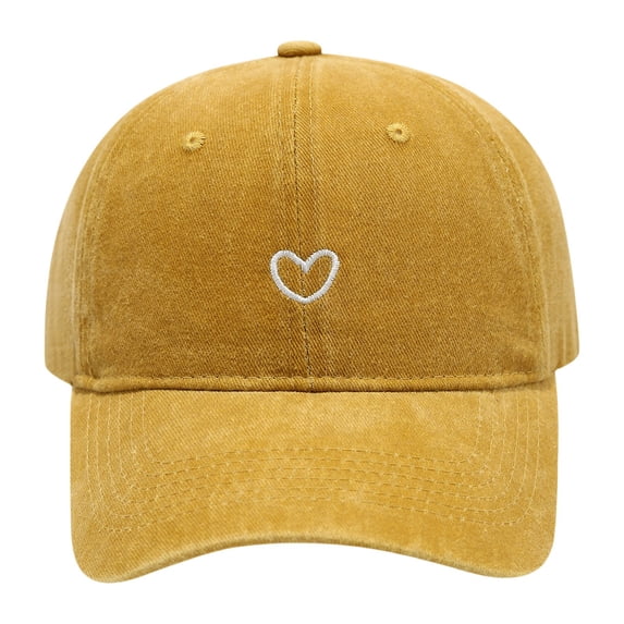Awwp Women's Heart Embroidered Baseball Cap Adjustable Cotton Dad Hat Low Profile Casual Cap for Everyday Wear Outdoor Washed Baseball Cap Yellow One Size