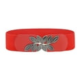 thumbnail image 1 of Awwp Women's Stretchy Fashion Vintage Adjustable Belt for Dress Wide Trendy Leaf Buckle Waist Elastic Belts for Waistband Red, 1 of 6