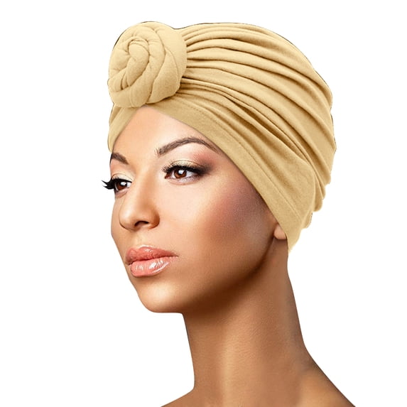 Awwp Women's Vintage Knotted Beanie Headwraps Large Elastic Fashion Hair Covers Adjustable Lightweight Turban Yellow 2