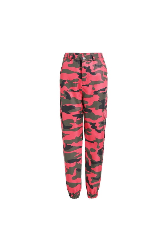 High Waisted Pants For Women Ladies Casual Leggings Camouflage Workwear Denim Casual Pants Harem Pants (Wine Red,M)