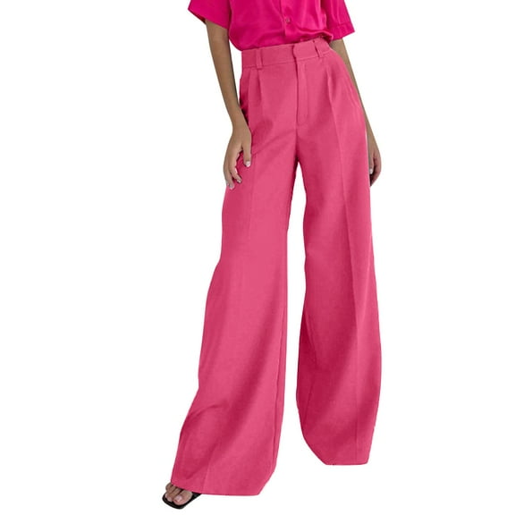 Awxnjux Palazzo Pants Women'S Wide Leg Drag Pants Straight Suit Pants High Waist Loose Casual Pants (Hot Pink,M)