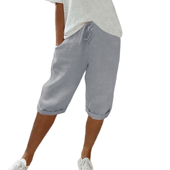Awxnjux Trousers Pants For Women Women'S Knee Length Short Pants Ladies Loose Drawstring Casual Solid Color Shorts (Gray,S)