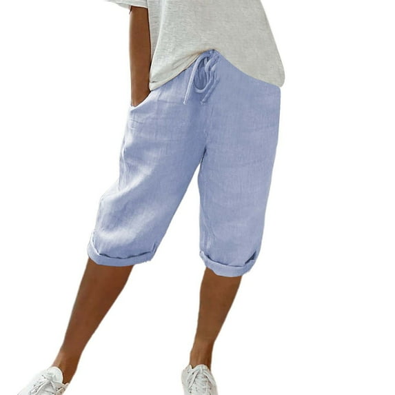 Awxnjux Trousers Pants For Women Women'S Knee Length Short Pants Ladies Loose Drawstring Casual Solid Color Shorts (Sky Blue,Xl)
