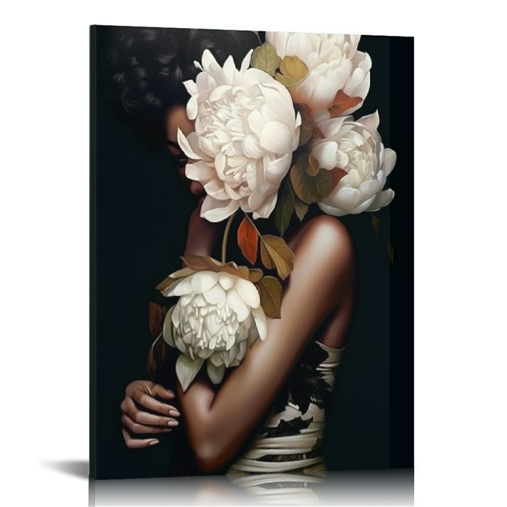 Awypu African American Wall Art White Flower on Black Women Head ...