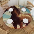 thumbnail image 1 of Awypu  Animal Horse Flower Round Fitted Tablecloth with Elastic Edge Fitted Table Cloth for Round Table Circular Table Cover Waterproof Wipeable Round Elastic Table Cloth White, 1 of 7