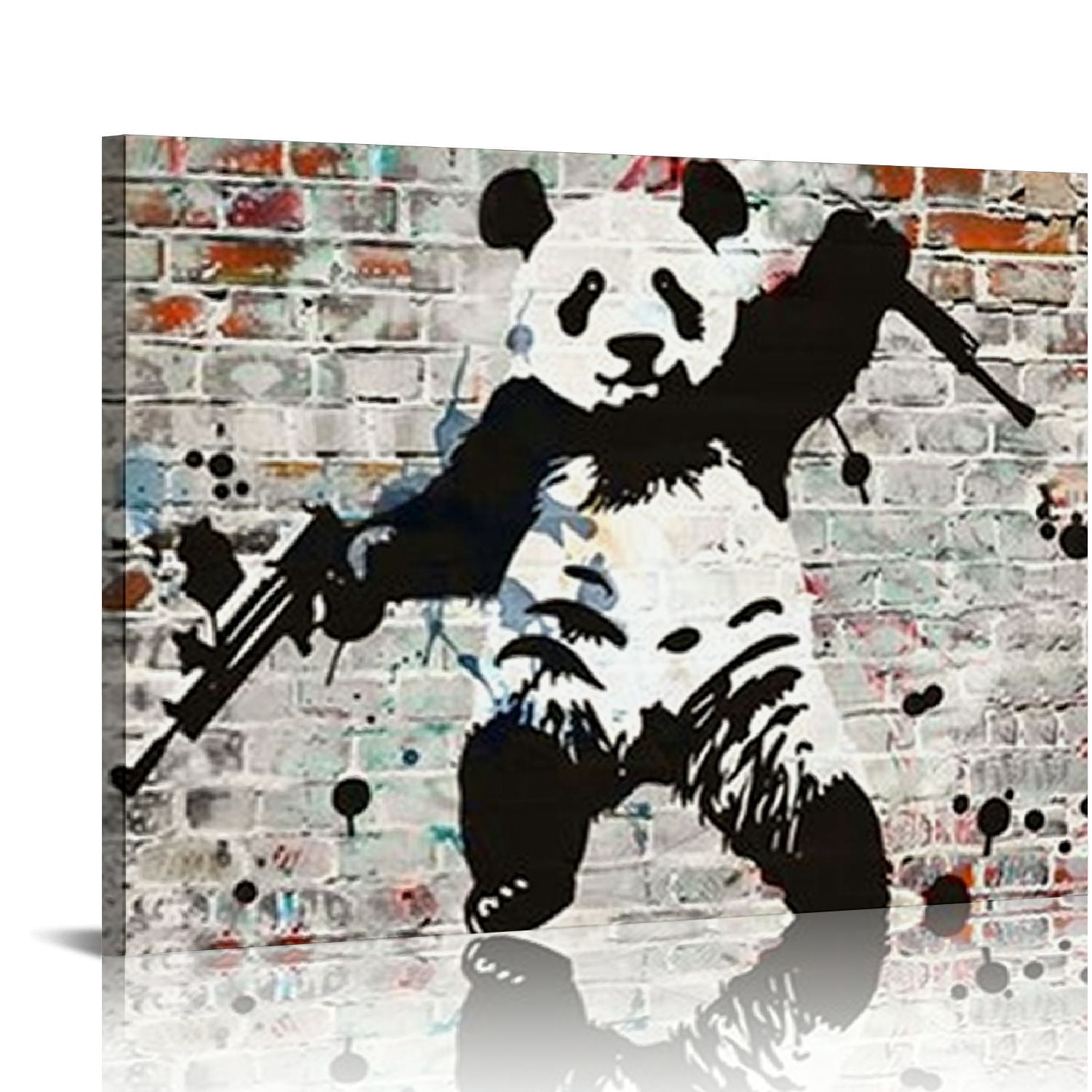 Awypu Banksy Canvas Wall Art - Panda with on Wall Cities Animals ...