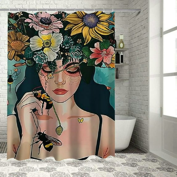 Awypu Be Kind to Your Mind Hippie Boho Art Poster Land Lady Gift Encouragement Waterproof Shower Curtain Multiple Sizes White