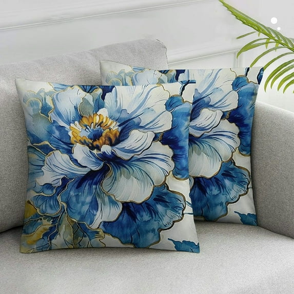CMMY Blue Floral Throw Pillow Covers Set of 2 Farmhouse Vintage Flower Bird Pillow Covers Decorative Outdoor Patio Pillow Cases Cushions Cover for Living Room Couch Sofa Bed Home Decor White