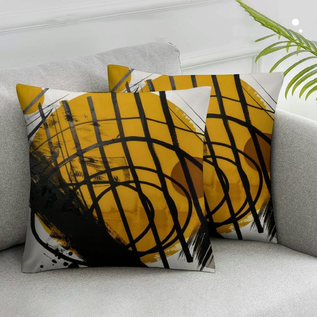 Awypu Boho Set of 2 Throw Pillow Covers Mid Century Bohemian Black Orange Abstract Geometric
