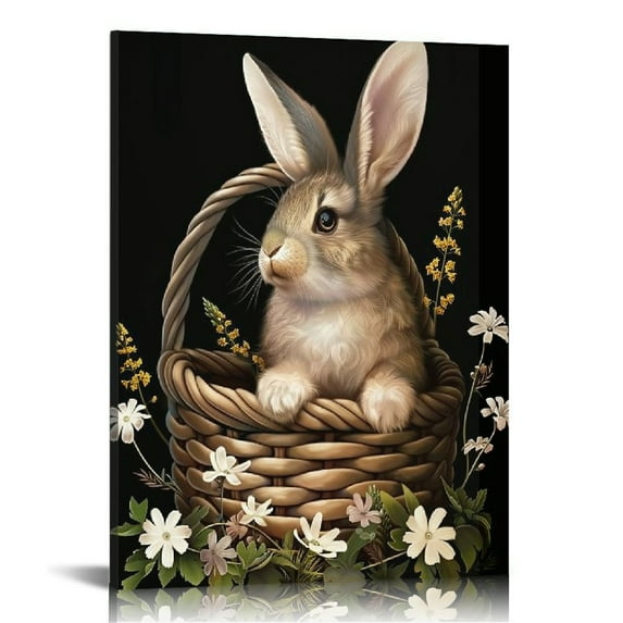 Awypu Bunny Basket Easter Eggs And Flower Canvas Wall Decor, Animal Poster Wall Decor, Easter Print Picture for Living Room Bedroom Home Farmhouse Wall Decorations