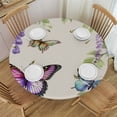 thumbnail image 1 of Awypu  Butterfly Lavender Round Tablecloth with Elastic Edged Spring Flower Fitted Table Cloths Cover Mat Washable Polyester Spill Proof Table Covers for Indoor outdoor Dinning Patio Table White, 1 of 7