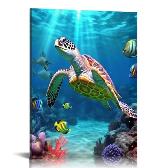 Awypu Canvas Wall Art for Living Room family Wall decor for Bedroom Bathroom Wall Decoration blue Ocean Sea Turtle Paintings Modern shark Pictures Artwork office Ready to Hang