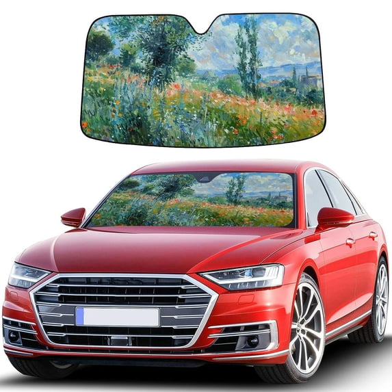 Awypu Car Sun Shade Windshield Flowers Trees Blue Sky Spring Front Window Sun Shade for Vehicle SUV Truck Protector 55.12*29.92 in