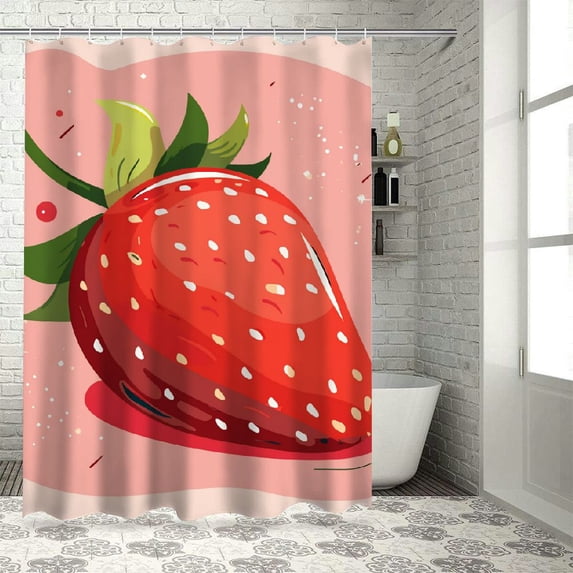 Awypu Cartoon Style Strawberry Shower Curtain Waterproof Multiple Sizes White
