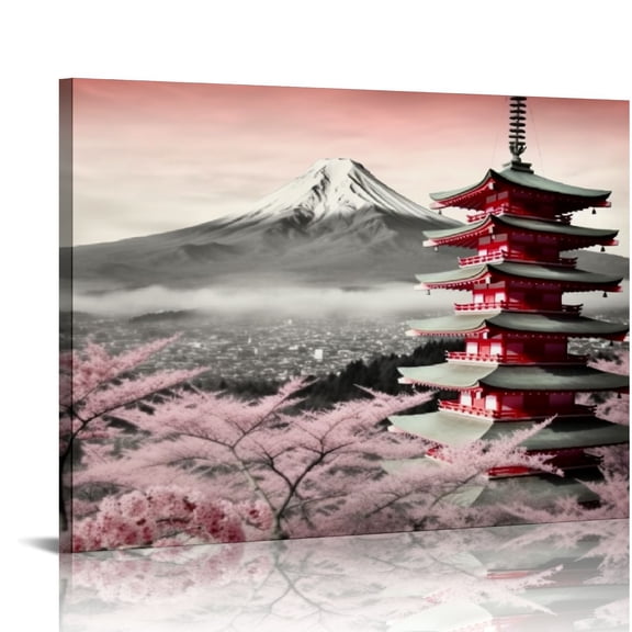Awypu Cherry Blossom Decor Black and White Canvas Wall Art for Bedroom Japanese Wall Art Evening Scenery of the Aesthetic Room Decor for Bedroom