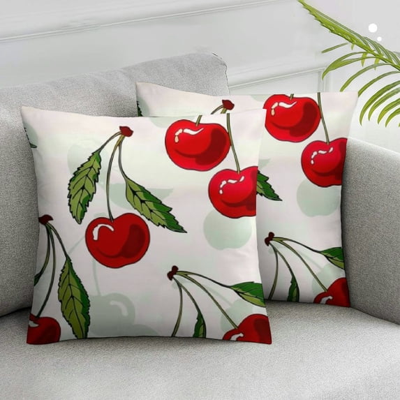 Awypu Cherry Print Juicy Red Cherries on White-Pillow Case, Suitable for All Season Pillow Case for Room Bedroom Sofa Chair,2 Pcs White